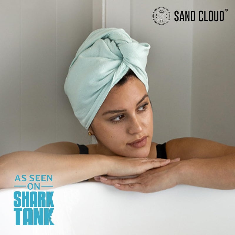 Sand Cloud Hair Towel Wrap for Women & Men, (Seaglass, Terra) - 100% Turkish Cotton Quick Hair Drying Towel Wrap - Absorbent Half Terry Weave Hair Plop Head Towel Wrap with Binding Edge - Image 2